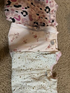 Girls' Pink and White Matching Sleep Set with Gold Accents